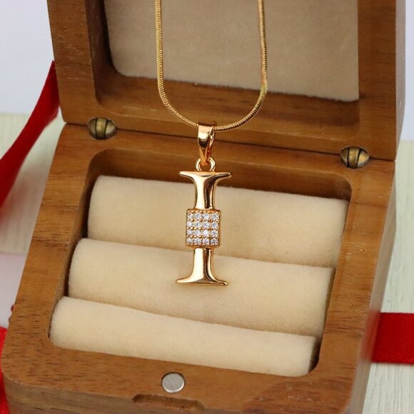 "Rose Gold I Alphabet Pendant with Crystal Accent for Women, XPPT1420 - Picture 2 of 13